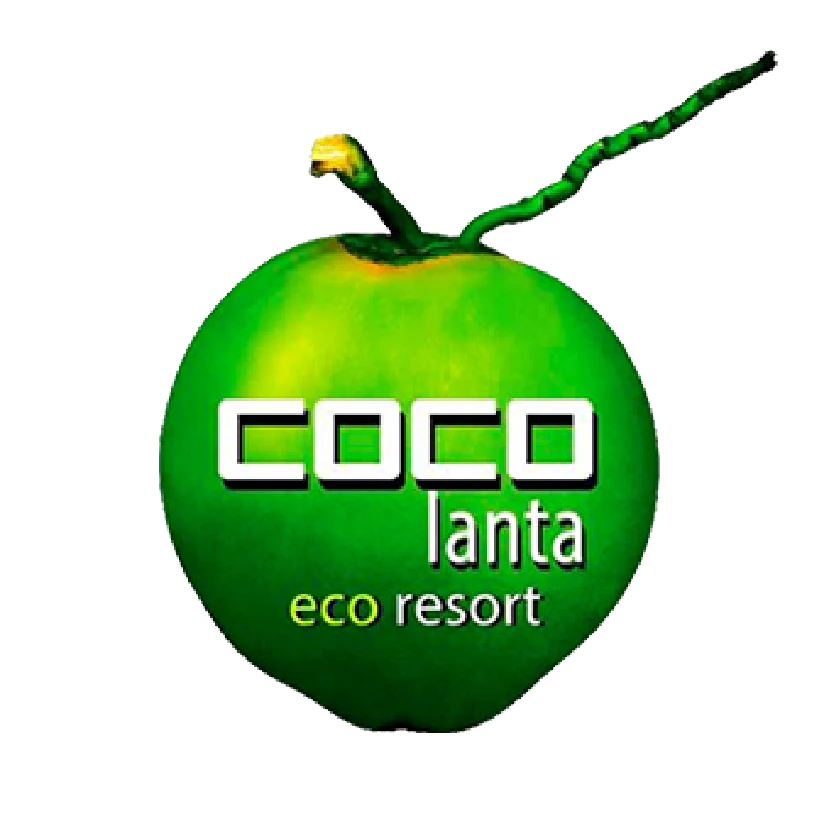 โลโก้รูปมะพร้าว มีคำเขียนด้านบนว่า coco lanta eco resort